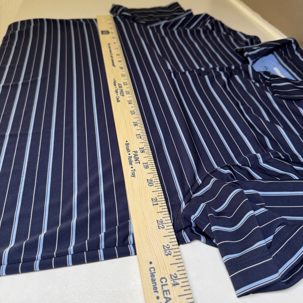 Jos A Bank Traveler Golf Polo Shirt Mens Navy Blue Stripe Traditional Fit Size M - Picture 6 of 8